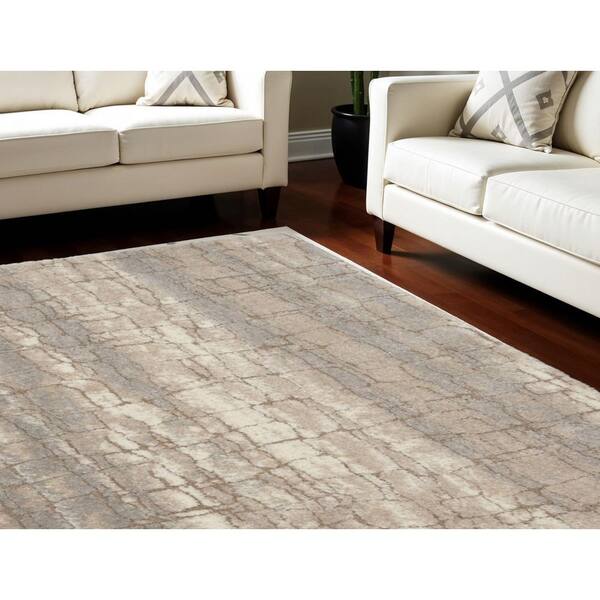 8' X 10' Beige Ivory and Gray Abstract Shag Area Rug