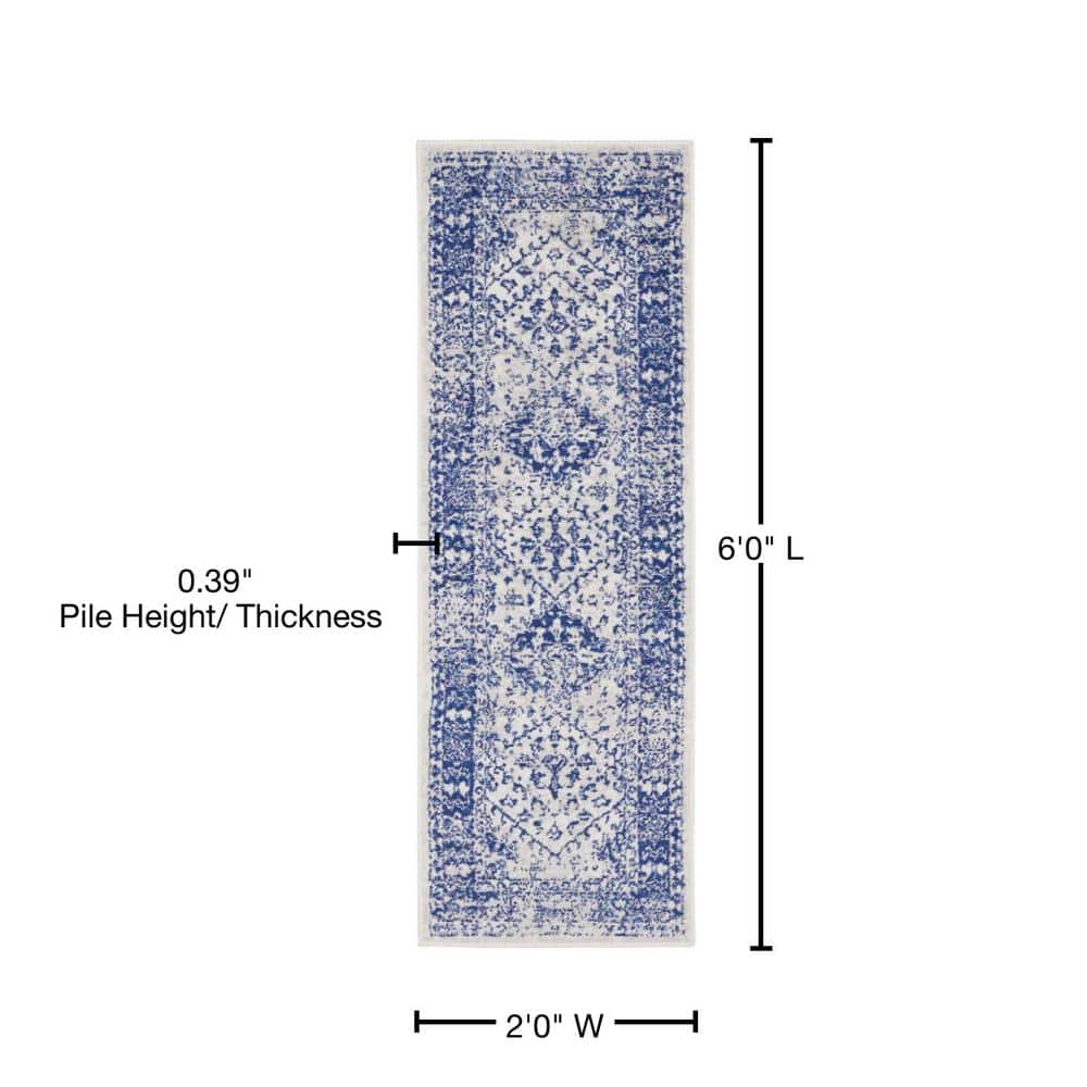 Ivory and Navy Geometric Flat Woven Runner Rug