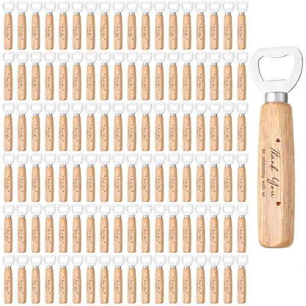 Wood Handle Stainless Steel Engraved Bottle Opener Wedding Guest Party Favor Bulk Set (Set of 100)