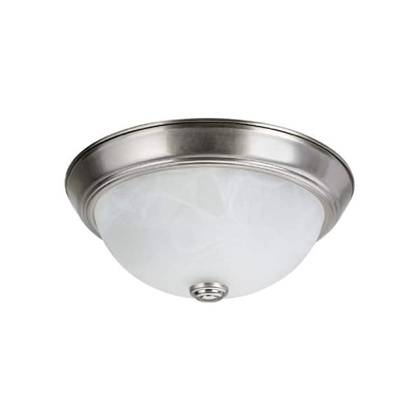 Aspen Creative Corporation 11 in. 2-Light Brushed Nickel Flushmount with White Alabaster Glass Diffuser