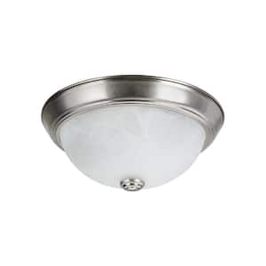 11 in. 2-Light Brushed Nickel Flushmount with White Alabaster Glass Diffuser