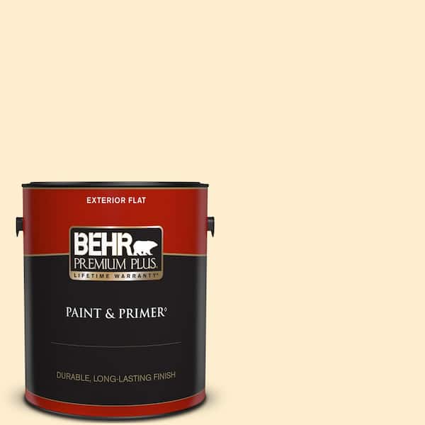 BEHR PREMIUM PLUS 1 gal. #300A-1 Opal Cream Flat Exterior Paint & Primer