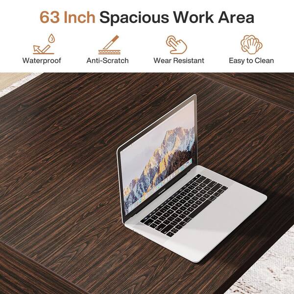 BYBLIGHT 63 in. Rectangular Walnut Brown Executive Desk