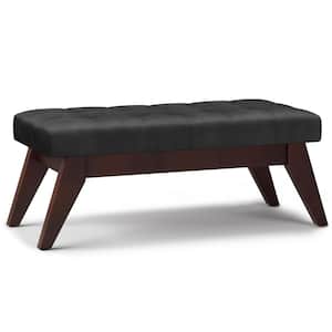 Draper 40 in. Wide Mid Century Modern Rectangle Tufted Ottoman Bench in Distressed Black Vegan Faux Leather