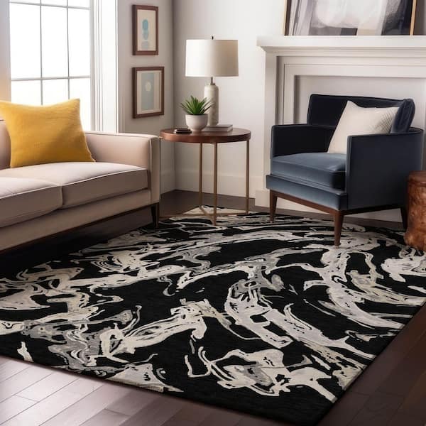 Mayfield Premium Machine Washable Abstract AMF1035 Black 5 ft. x 7 ft. 6 in. Area Rug