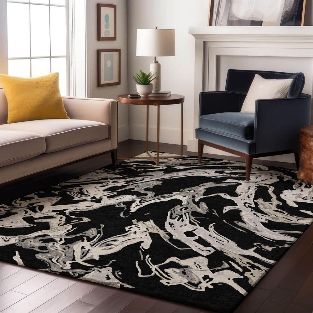 Mayfield Premium Machine Washable Abstract AMF1035 Black 8 ft. x 10 ft. Area Rug price history on PriceWatchPro