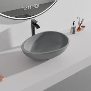 Concrete Egg-Shaped Bathroom Sink Vessel Sink Art Basin in Mottled Bluish Grey with the Same Color Drainer