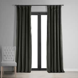 Gunmetal Grey Velvet Rod Pocket Blackout Curtain - 50 in. W x 84 in. L (1 Panel)