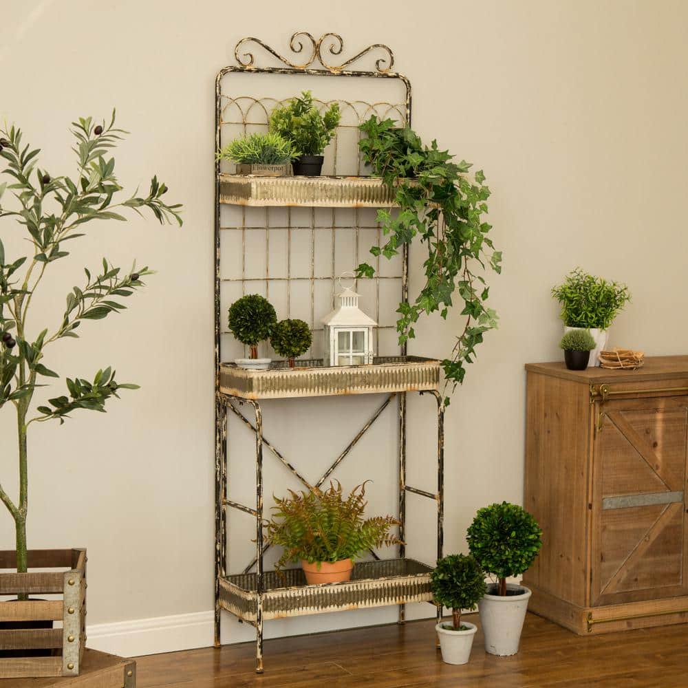 Rustic Weathered Metal 3-Tier Bakers Rack