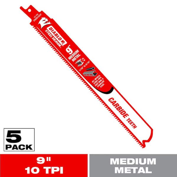 DIABLO 9 in. 10 TPI Steel Demon Carbide Reciprocating Saw Blade for Medium Metal (1/16 in. to 5/16 in.) Cutting (5-Pack)
