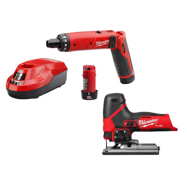 M4 4V Lithium-Ion Cordless 1/4 in. Hex Screwdriver 2-Battery Kit, & Jig Saw