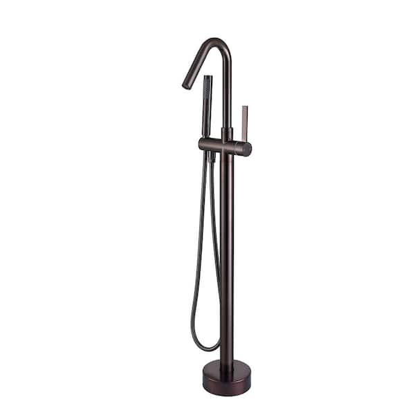 Maincraft Single-Handle High Arch Floor Mount Freestanding Tub Faucet Bathtub Filler with Hand Shower in Oil Rubbed Bronze
