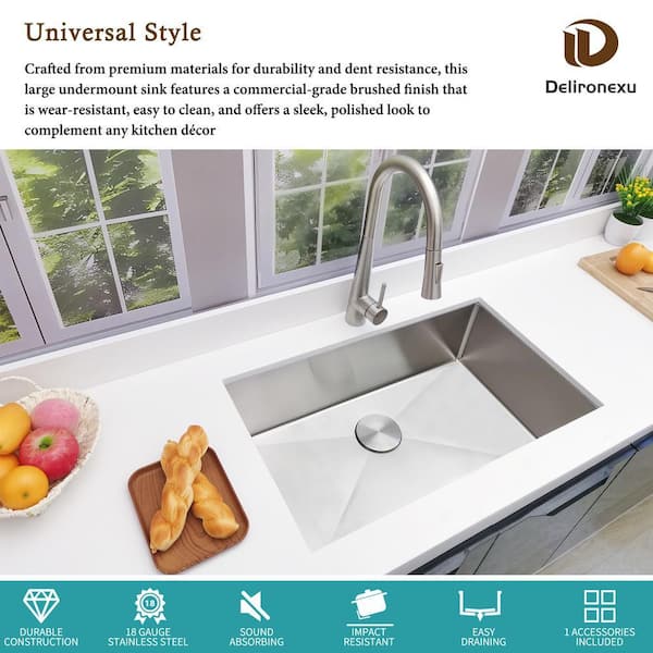 Delironexu 30 in. Undermount Kitchen Sink-Single Bowl 18 Gauge