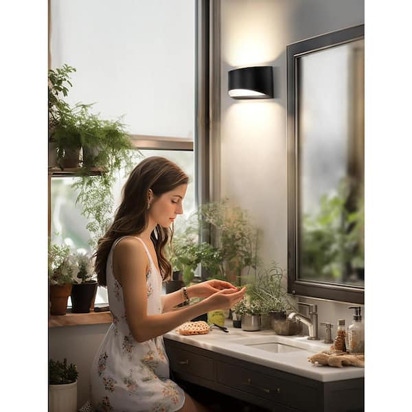 8 in. 1-Light Black Modern Lantern LED Wall Sconce, Adjustable Vanity Light 5CCT 2000K~6000K Living Room Bedroom Hallway