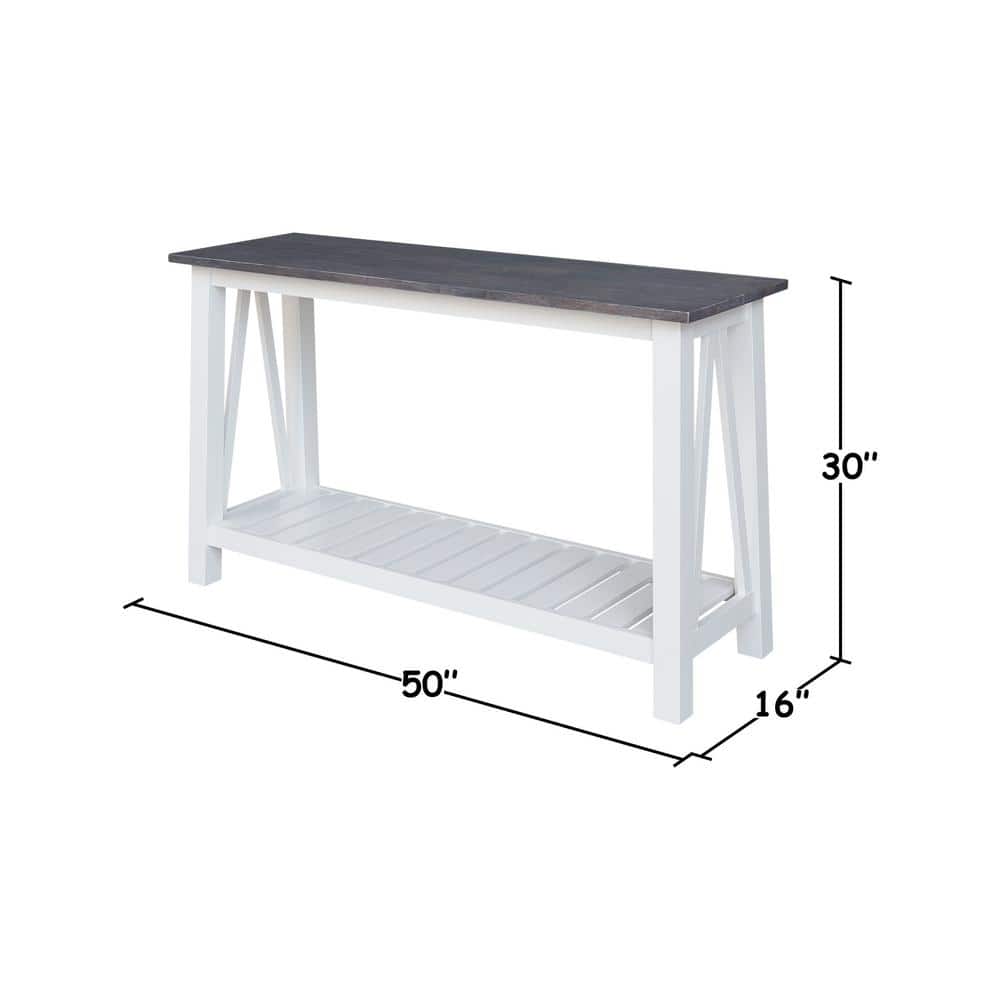 Surrey 65" White and Heather Gray Solid Wood Console Table with Storage
