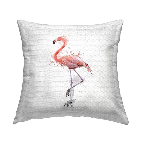 Flamingo with Pink Splash Pink Square Outdoor Throw Pillow