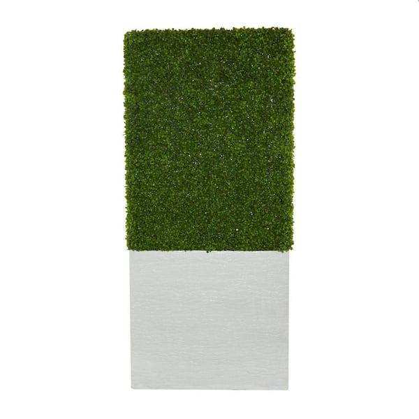 65 in. H Tall Boxwood Hedge Topiary with Realistic Leaves and White Fiberglass Planter Box