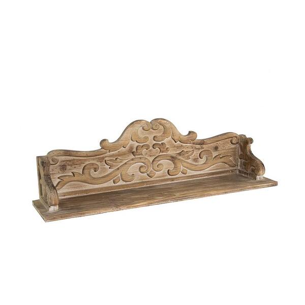 Unbranded 31.5 in. W x 7 in. D Brown Fir Wood Floating Shelf Farmhouse Decorative Wall Shelf with Floral Motif