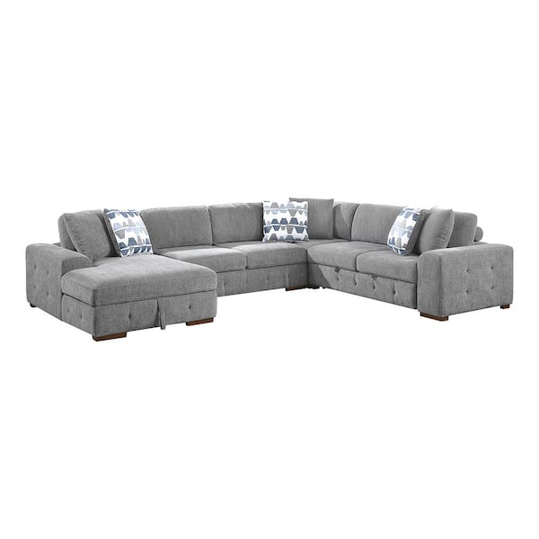 Lazzara Laconia 143 in. Straight Arm 4-Piece Chenille Sectional Sofa in Gray with Left Chaise