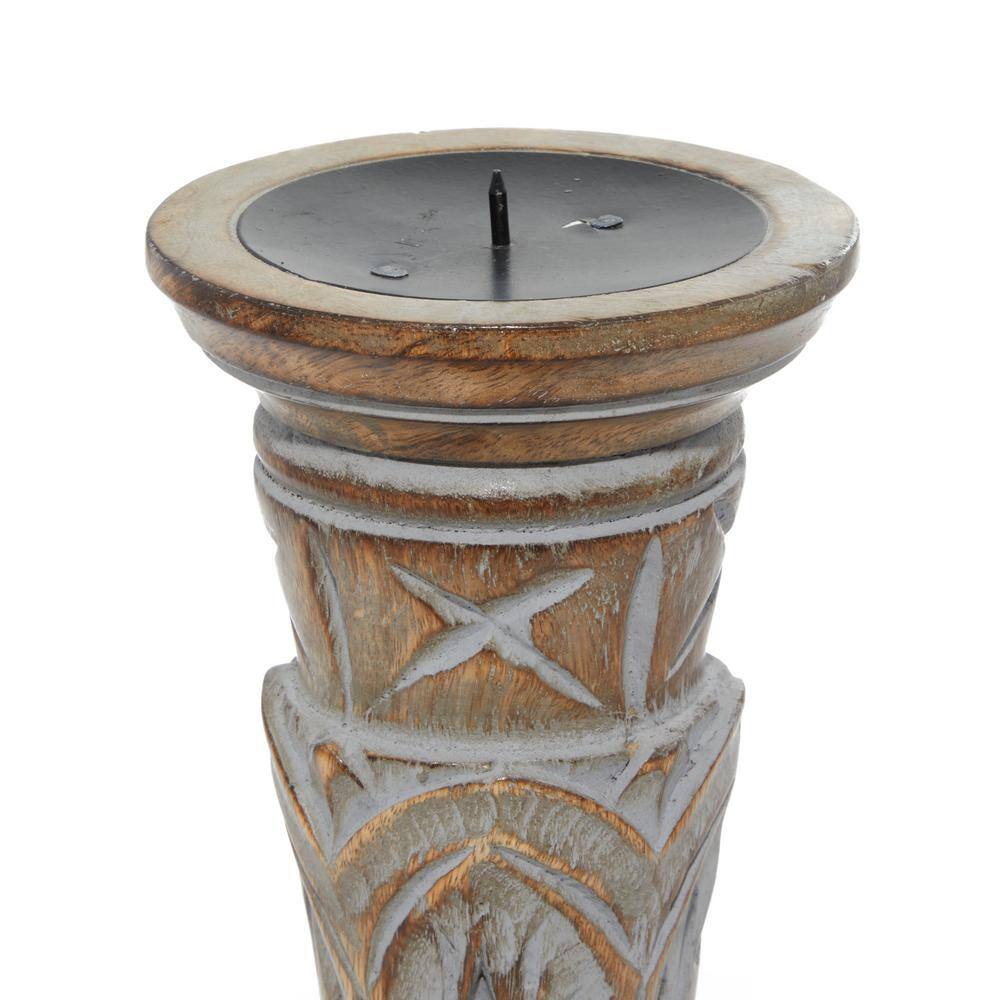Light Brown Mango Wood Pillar Candle Holders, Set of 3