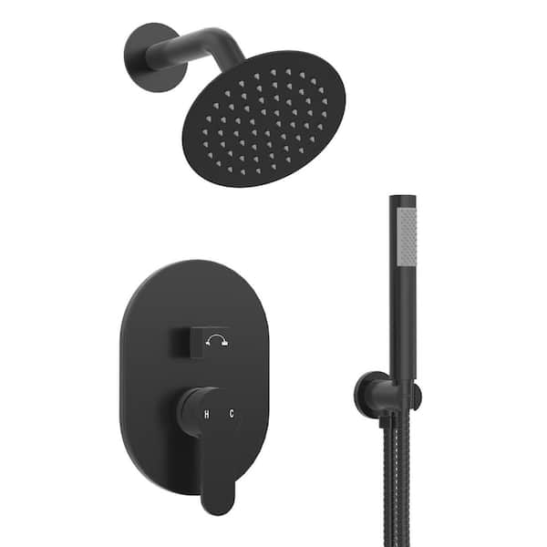 Dual Shower Head System 2-Spray Wall-Mounted Rainfall and Handheld Shower Combo with Valve, 1.8 GPM in Matte Black