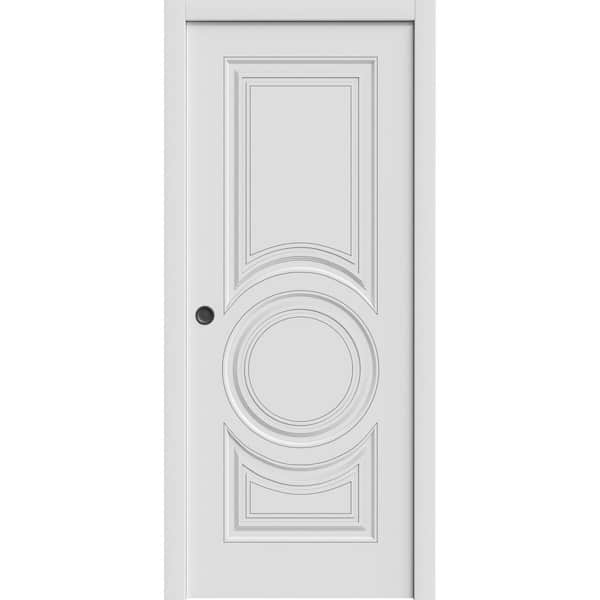 7855 30 in. x 80 in. Universal/Reversible White Enamel Color Solid Core Wood Sliding Door Kit with Quick Assemble Jamb