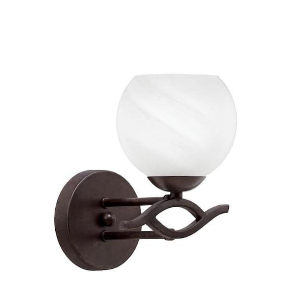 Revo 1-Light Dark Granite Wall Sconce 5.75 in. White Marble Glass ...