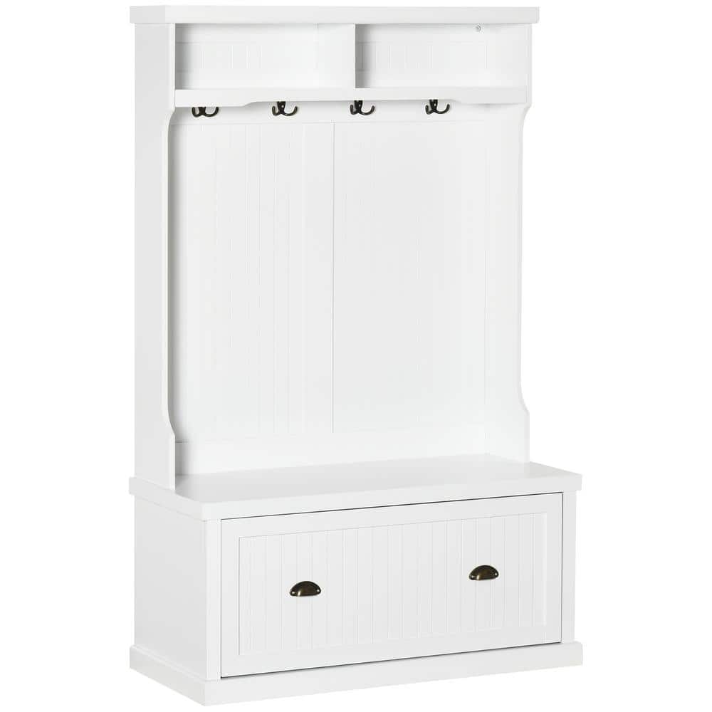 HOMCOM White Hall Tree with Bench and Shoe Storage 837-038V01WT - The ...