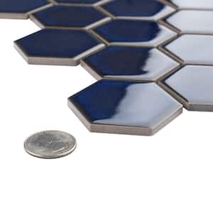 Tribeca Hex 2 in. Glossy Cobalt 12 5/8 in. x 11-1/8 in. Porcelain Mosaic Tile (9.96 sq. ft. /Case)