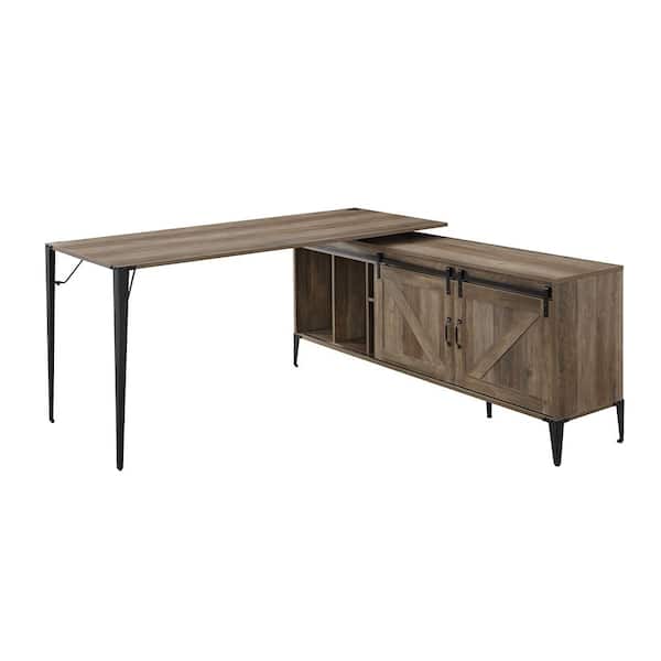 Acme Furniture Zakwani 65 in. L-Shaped Rustic Oak and Black Wood Writing Desk with Shelves