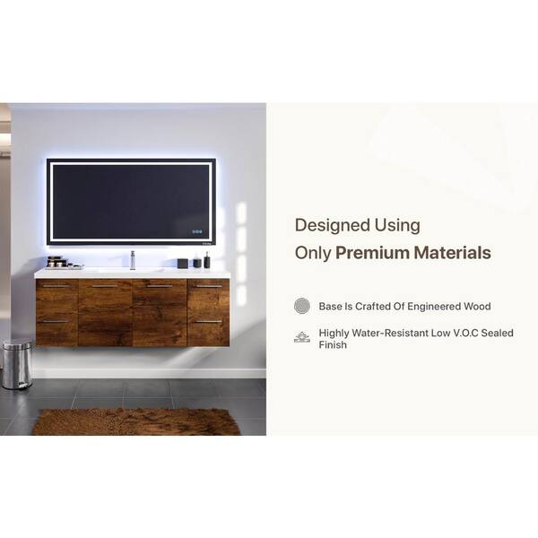 Axel 60 in. W x 22 in. D x 24 in. H Single Sink Floating Bath Vanity in Rosewood with White Acrylic Top
