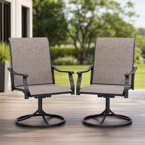 Black Swivel Textilene Metal Patio Outdoor Dining Chair (2-Pack)