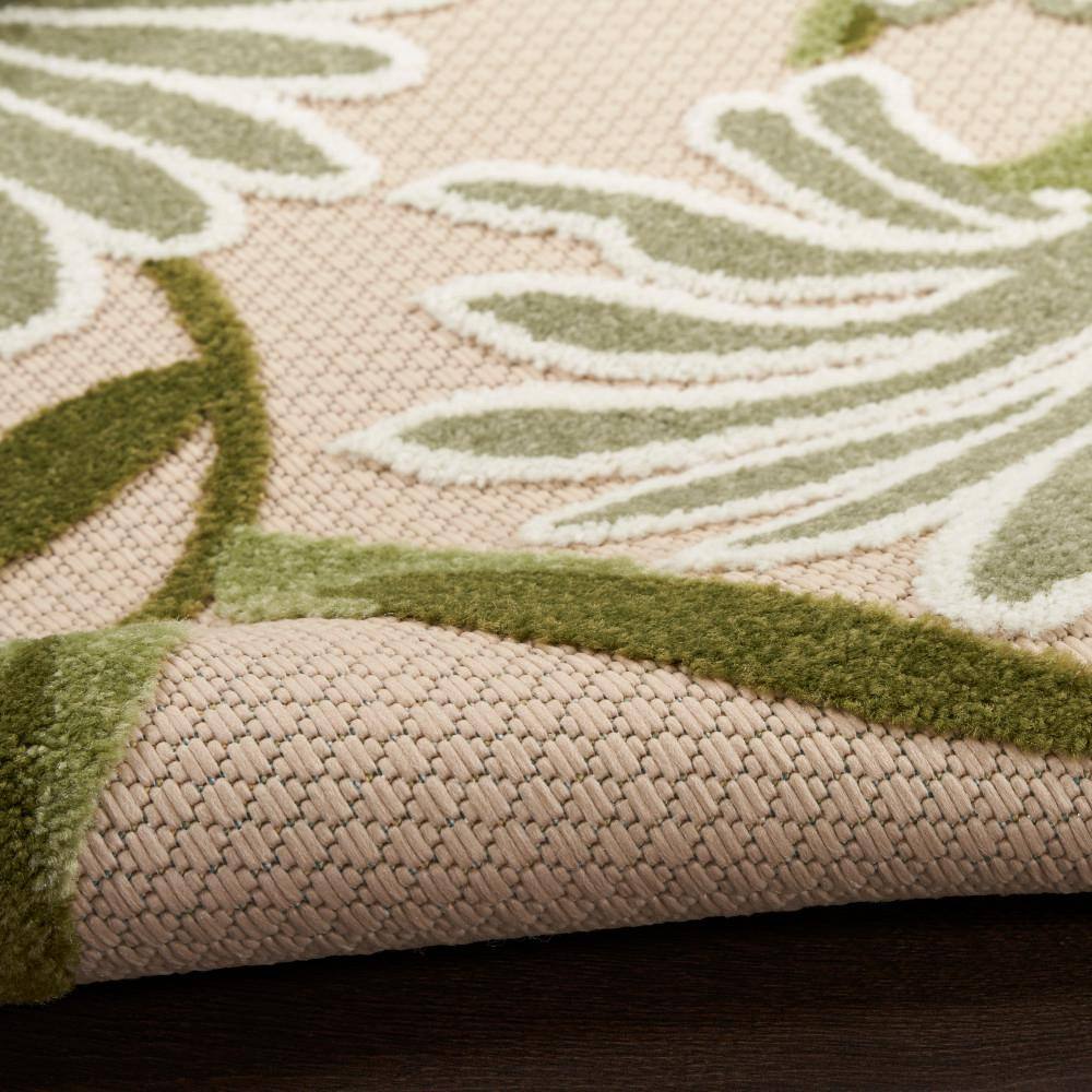 Ivory Green Floral Flatweave 9' x 12' Outdoor Rug