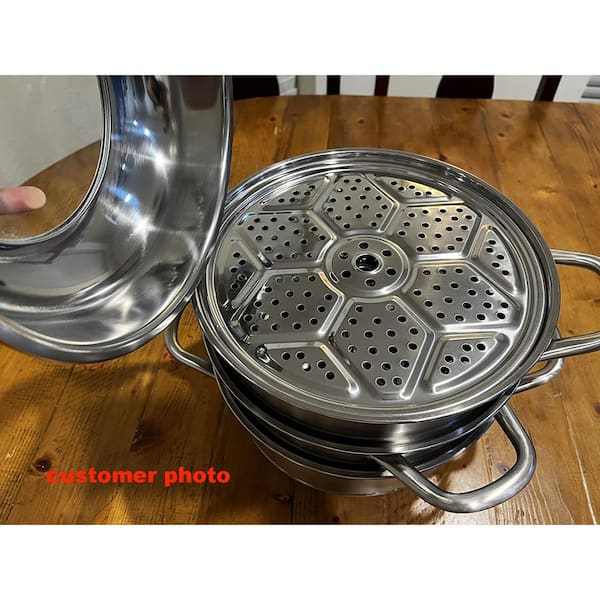 Stainless Steel Dumpling Steamer 5-Titer Electric Grill Stove Dia-11.8 in.  for Cook Soup, Noodles, Fishes Work with Gas
