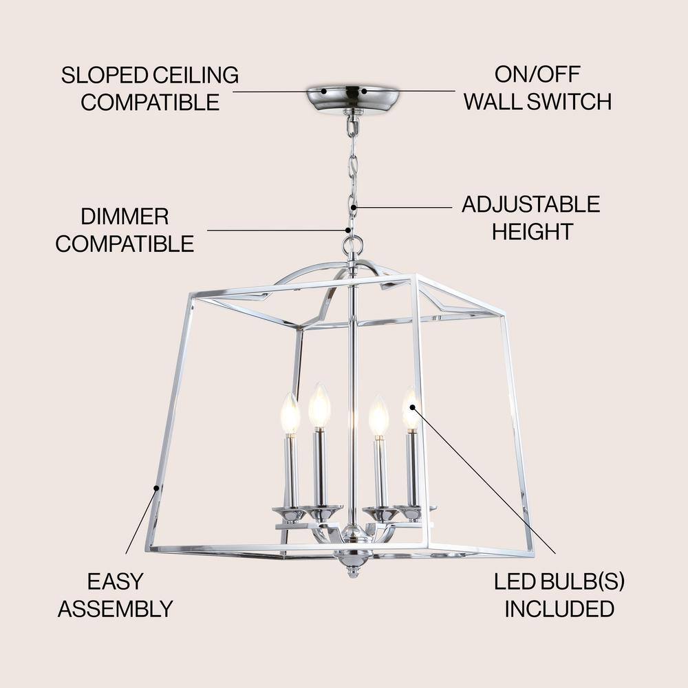 Gloria Polished Chrome 19" LED Lantern Pendant - Adjustable Height