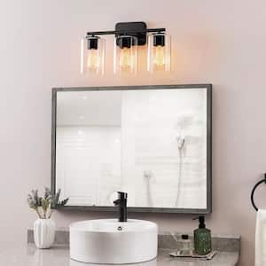 17.5 in. 3-Light Black Clemmon Vanity Light with Square Glass Shade