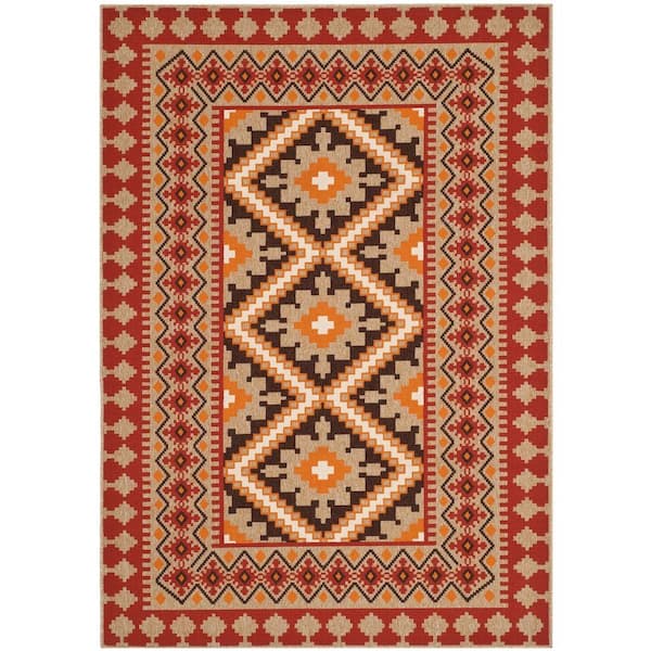 SAFAVIEH Veranda Red/Natural 7 ft. x 10 ft. Border Indoor/Outdoor Patio  Area Rug