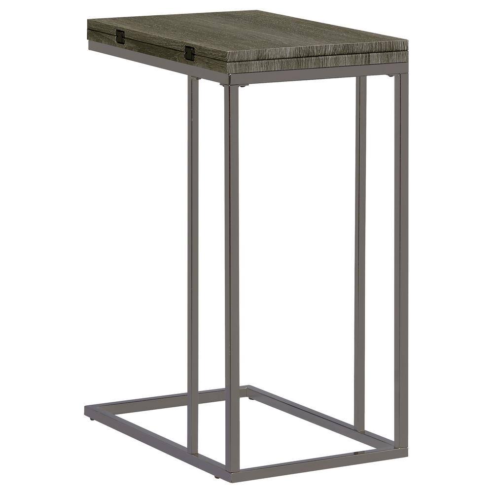 Weathered Gray Metal and Wood Rectangular Snack Table