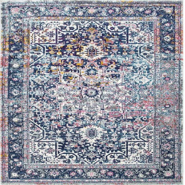 nuLOOM Persian Vintage Raylene Blue 8 ft. x 8 ft. Square Rug