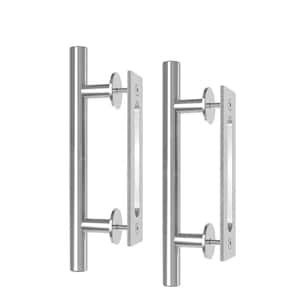 12 in. Stainless Steel Ladder Pull and Flush Sliding Barn Door Handle Set (2-Pack)