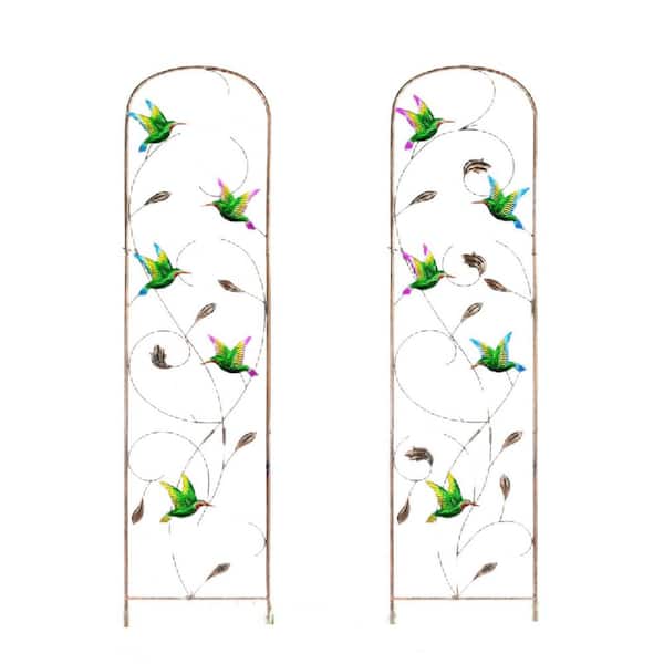 60 in. H Metal Garden Trellis with Colorful Dragonfly Decoration Arched Fence Trellis for Climbing Plants (2-Pack)