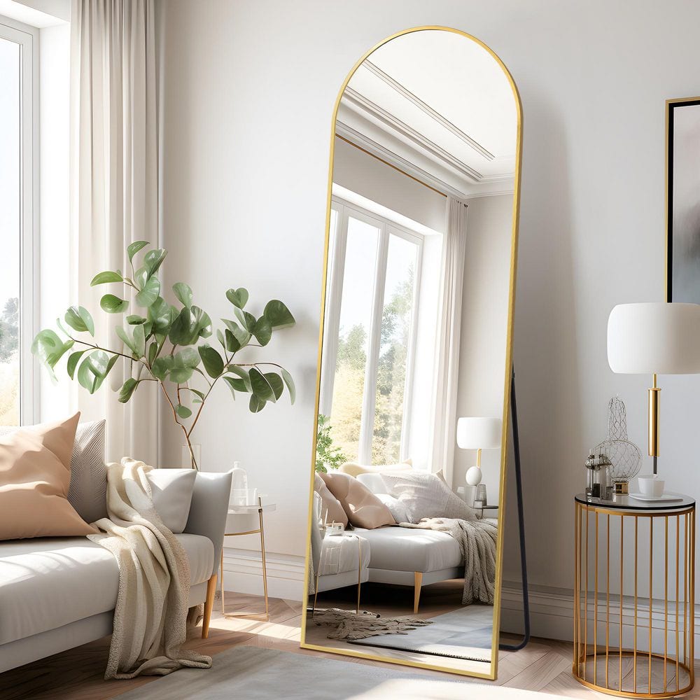 Gold 21 in. W x 64 in. H Right Angled Arched Aluminum Alloy Full Length Mirror (with Bracket) price history on PriceWatchPro