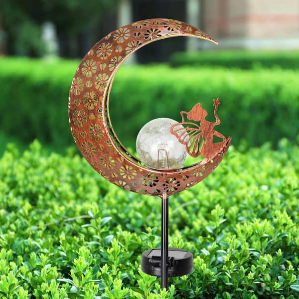 Exhart Solar Filigree Moon Stake with Crackle Ball Center 3.21 ft 