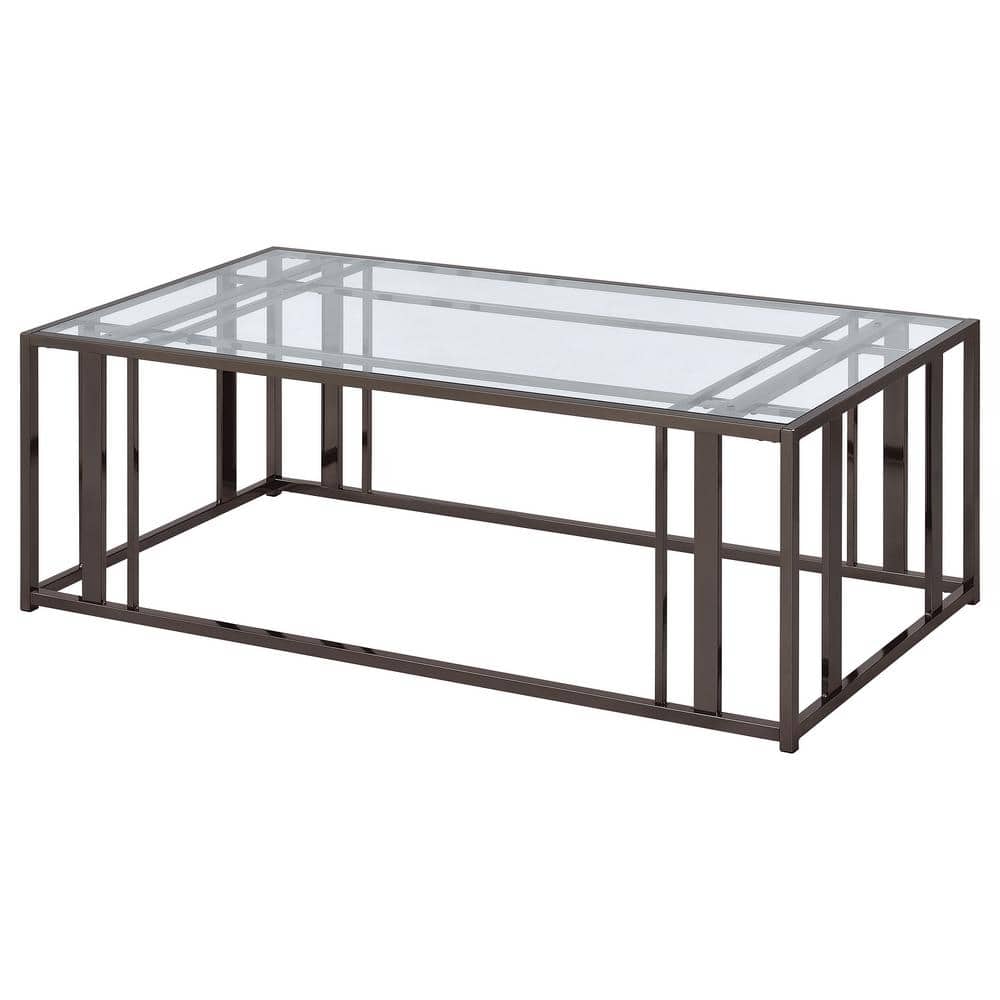Adri Rectangular Black Nickel Metal and Glass Coffee Table