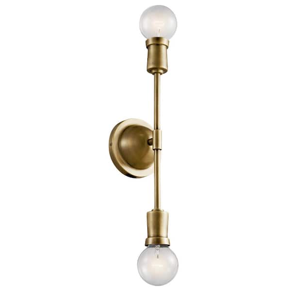 KICHLER Armstrong 2-Light Natural Brass Bathroom Indoor Wall Sconce Light