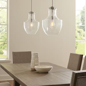 Ashworth 1-Light Indoor Contemporary Satin Nickel Dimmable Hanging Ceiling Pendant Light, Clear Seeded Glass Shade