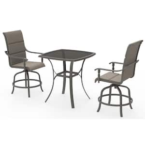 Ashbury Pewter Steel Square Glass Top Outdoor Balcony Bistro Table