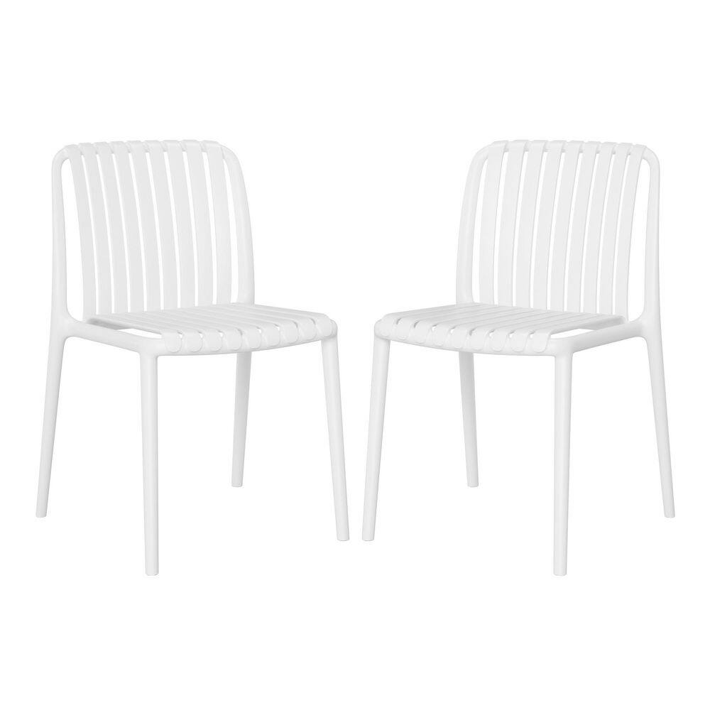 Frond and Form Outdoor Patio Stacking Poly Plastic Slatted Dining Side Chair (Set of 2), White price history on PriceWatchPro