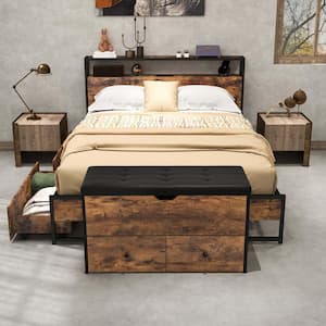 Storage Ottoman Bench Flip Top Wooden Storage Chest with Cushion And 2-Drawers