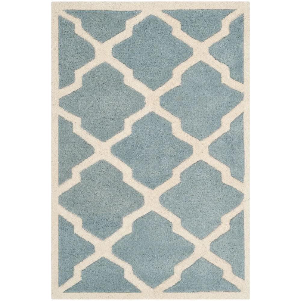 Hand-Tufted Blue and Ivory Geometric Wool Area Rug, 3' x 5'